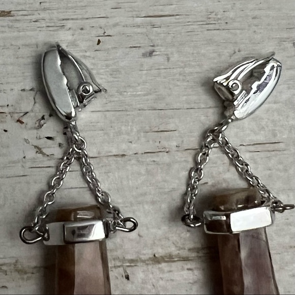 Givenchy Silver Tone Clip On Chain Dangle Earrings with Gemstone Vintage 80s 90s - Picture 6 of 11